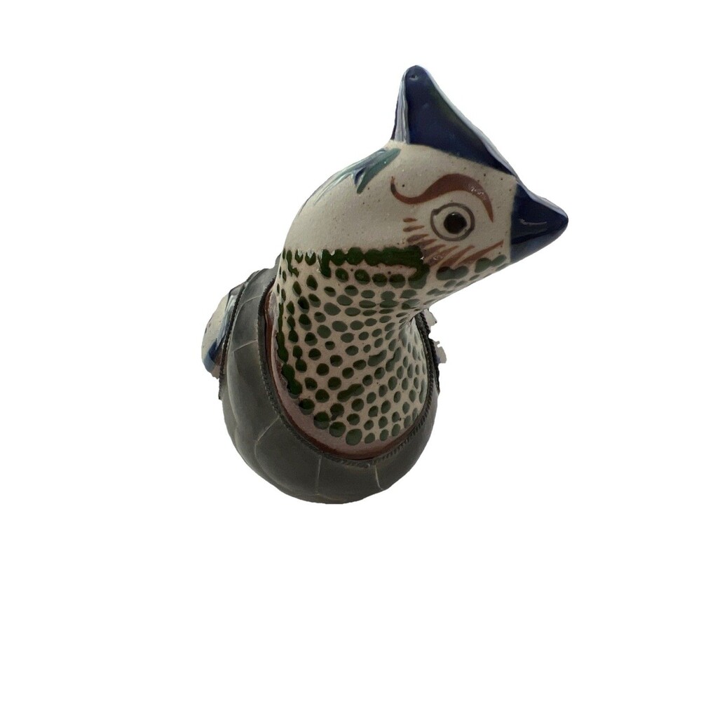 Mexican Folk Art Bird Figurine Armored Brass & Ceramic 6" Hand Painted Vtg. - Picture 5 of 7